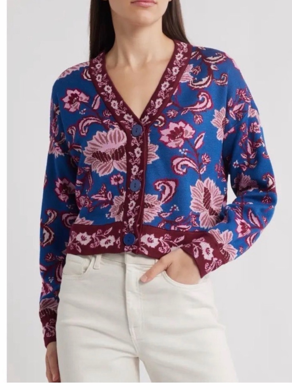 FARM Rio Women's Flower Delicacy Jacquard Cardigan Size XS Chic Paisley